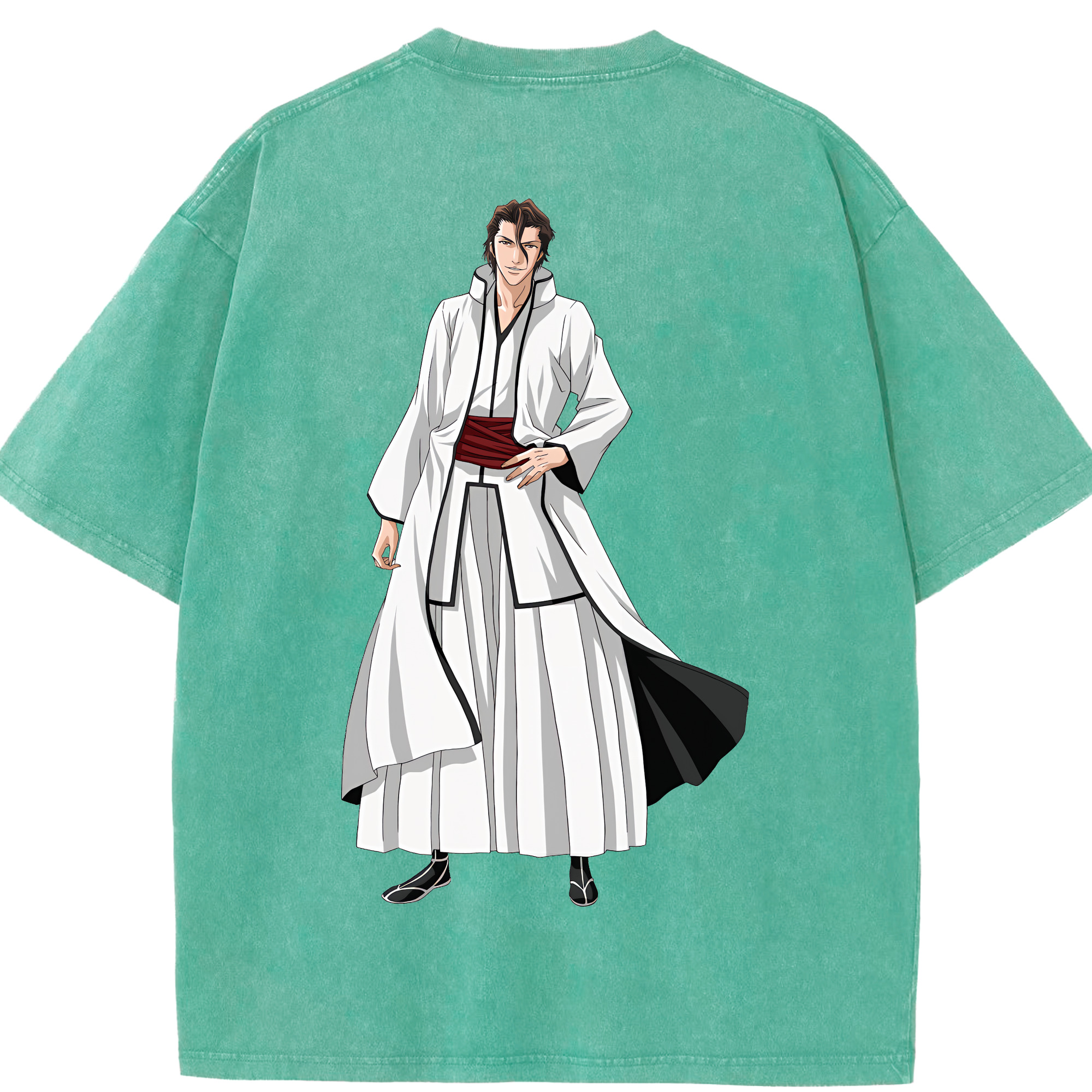 （画像用） ブリーチ 藍染 惣右介（あいぜん そうすけ） BLEACH Aizen Sousuke 綿100% ヴィンテージ風 半袖Tシャツ（背面プリント）